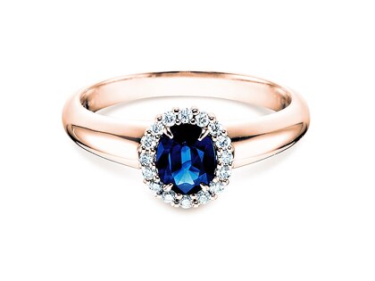 Anillo de compromiso Windsor en 14K oro rosa con zafiro 0,60ct y diamantes 0,12ct