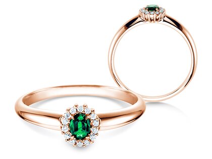 Anillo de compromiso Jolie en 18K oro rosa con esmeralda 0,25ct y diamantes 0,06ct