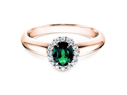 Anillo de compromiso Windsor en 18K oro rosa con esmeralda 0,60ct y diamantes 0,12ct