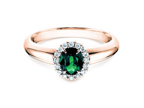 Anillo de compromiso Windsor en 18K oro rosa con esmeralda 0,60ct y diamantes 0,12ct