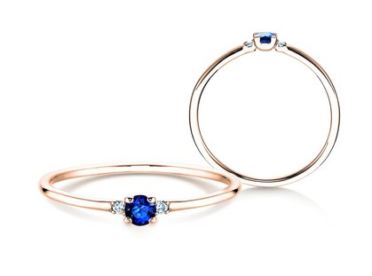 Anillo de compromiso  en 9K oro rosa con zafiro 0,08ct y diamantes 0,02ct