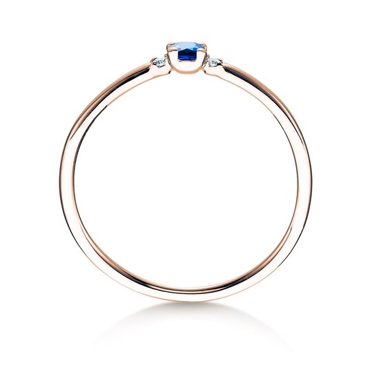 Anillo de compromiso  en 9K oro rosa con zafiro 0,08ct y diamantes 0,02ct