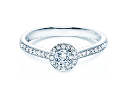 Anillo de compromiso Halo Petite en 18K oro blanco con diamantes 0,50ct G/SI