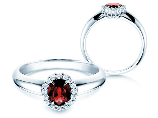Anillo de compromiso Windsor en 9K oro blanco con rubí 0,60ct y diamantes 0,12ct