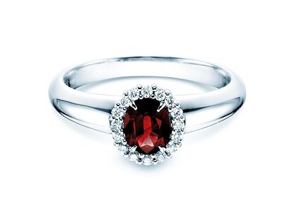Anillo de compromiso Windsor en platino 950/- con rubí 0,60ct y diamantes 0,12ct