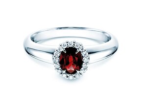 Anillo de compromiso Windsor en platino 950/- con rubí 0,60ct y diamantes 0,12ct