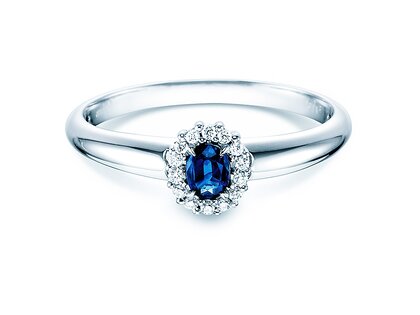 Anillo de compromiso Jolie en 9K oro blanco con zafiro 0,25ct y diamantes 0,06ct