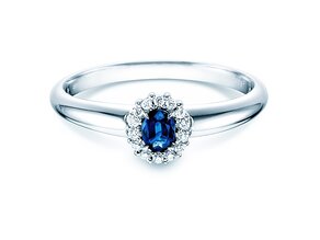Anillo de compromiso Jolie en 9K oro blanco con zafiro 0,25ct y diamantes 0,06ct