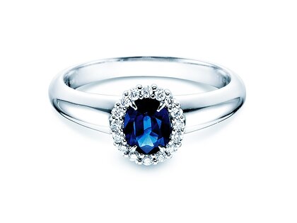 Anillo de compromiso Windsor en 14K oro blanco con zafiro 0,60ct y diamantes 0,12ct