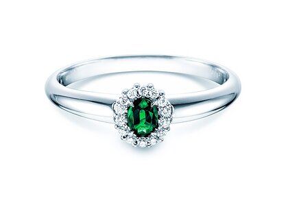 Anillo de compromiso Jolie en 14K oro blanco con esmeralda 0,25ct y diamantes 0,06ct