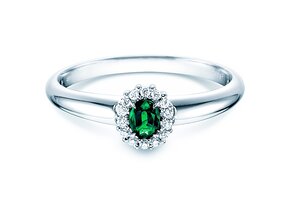 Anillo de compromiso Jolie en 14K oro blanco con esmeralda 0,25ct y diamantes 0,06ct