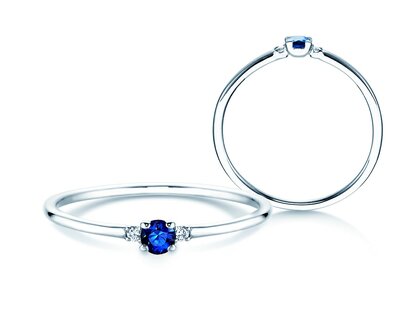Anillo de compromiso  en 9K oro blanco con zafiro 0,08ct y diamantes 0,02ct