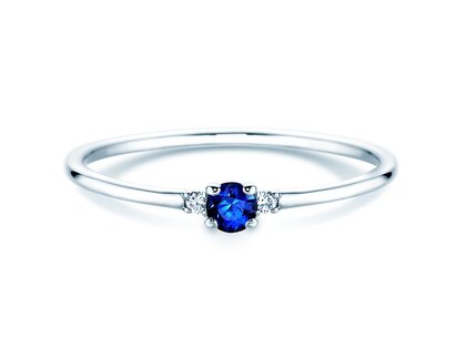 Anillo de compromiso  en 9K oro blanco con zafiro 0,08ct y diamantes 0,02ct