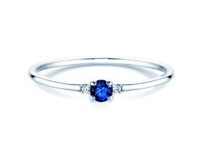 Anillo de compromiso  en 9K oro blanco con zafiro 0,08ct y diamantes 0,02ct