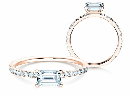 Anillo de compromiso Emerald-Cut en 18K oro rosa con diamantes 0,70ct