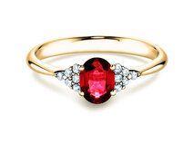 Anillo de compromiso Glory en 14K oro amarillo con rubí 1,00ct y diamantes 0,12ct