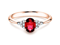 Anillo de compromiso Glory en 14K oro rosa con rubí 1,00ct y diamantes 0,12ct