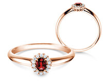 Anillo de compromiso Jolie en 18K oro rosa con rubí 0,25ct y diamantes 0,06ct
