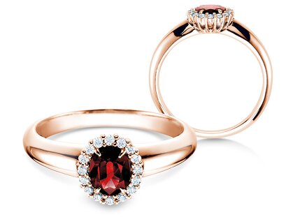 Anillo de compromiso Windsor en 14K oro rosa con rubí 0,60ct y diamantes 0,12ct