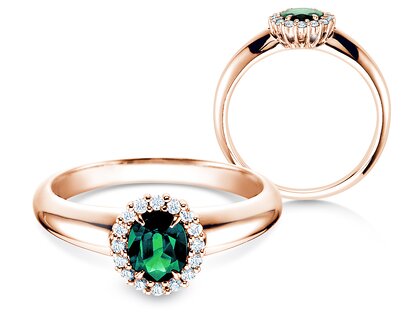 Anillo de compromiso Windsor en 18K oro rosa con esmeralda 0,60ct y diamantes 0,12ct