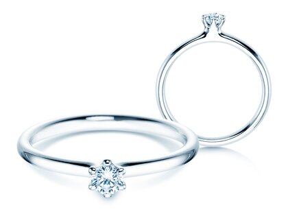 Anillo de compromiso Classic 6 en 9K oro blanco con diamante 0,15ct H/SI
