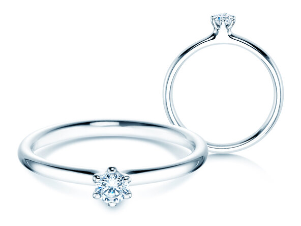 Anillo de compromiso Classic 6 en 9K oro blanco con diamante 0,15ct H/SI