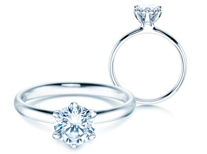 Anillo de compromiso Classic 6 en 9K oro blanco con diamante 1,00ct H/SI