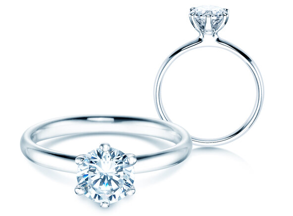 Anillo de compromiso Classic 6 en 18K oro blanco con diamante 1,00ct H/SI