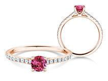 Anillo con piedra de nacimiento Pure Colour enero en 18K oro rosa con granate 0,50ct y diamantes 0,26ct