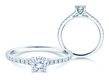 Anillo con piedra de nacimiento Pure Colour abril en 9K oro blanco con diamante 0,50ct y diamantes 0,26ct