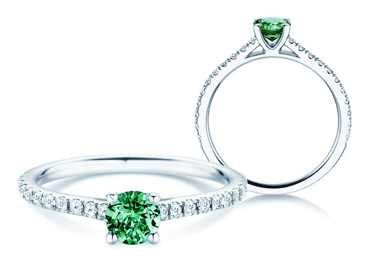 Anillo con piedra de nacimiento Pure Colour mayo en 9K oro blanco con esmeralda 0,50ct y diamantes 0,26ct
