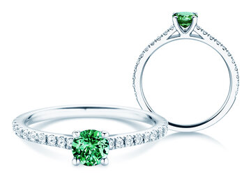 Anillo con piedra de nacimiento Pure Colour mayo en 9K oro blanco con esmeralda 0,50ct y diamantes 0,26ct