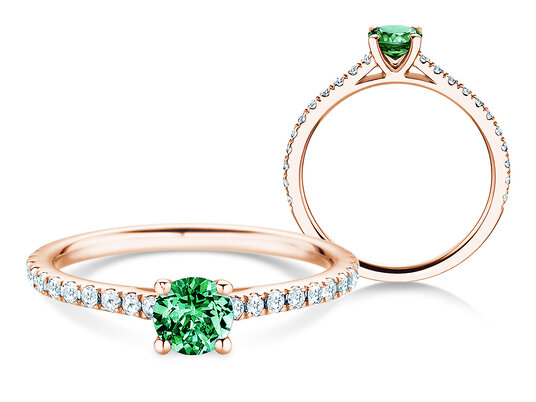 Anillo con piedra de nacimiento Pure Colour mayo en 9K oro blanco con esmeralda 0,50ct y diamantes 0,26ct