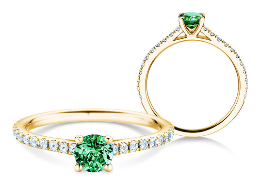 Anillo con piedra de nacimiento Pure Colour mayo en 9K oro blanco con esmeralda 0,50ct y diamantes 0,26ct