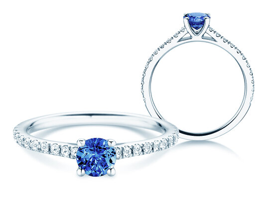 Anillo con piedra de nacimiento Pure Colour septiembre en 9K oro blanco con zafiro 0,50ct y diamantes 0,26ct