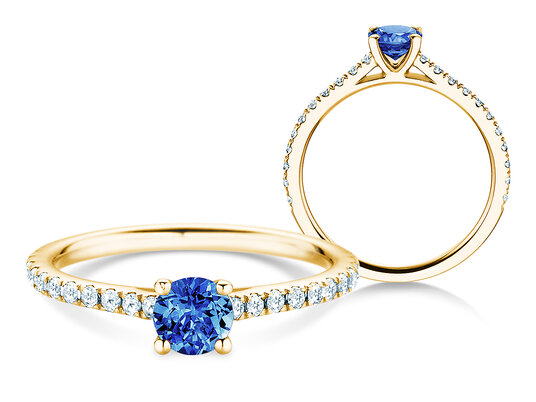 Anillo con piedra de nacimiento Pure Colour septiembre en 9K oro blanco con zafiro 0,50ct y diamantes 0,26ct
