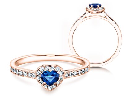 Anillo de compromiso Heart Saphir en 18K oro rosa con zafiro 0,25ct y diamantes 0,34ct