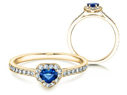Anillo de compromiso Heart Saphir en 14K oro amarillo con zafiro 0,25ct y diamantes 0,34ct