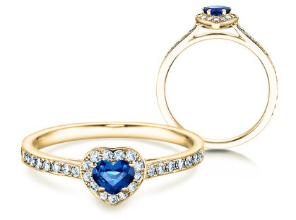 Anillo de compromiso Heart Saphir en oro amarillo
