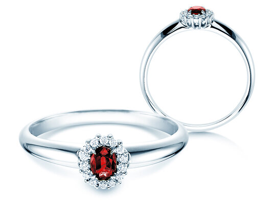 Anillo de compromiso Jolie en 9K oro blanco con rubí 0,25ct y diamantes 0,06ct