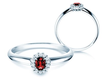 Anillo de compromiso Jolie en platino 950/- con rubí 0,25ct y diamantes 0,06ct