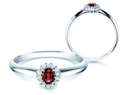 Anillo de compromiso Jolie en platino 950/- con rubí 0,25ct y diamantes 0,06ct