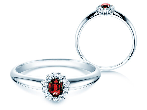 Anillo de compromiso Jolie en platino 950/- con rubí 0,25ct y diamantes 0,06ct