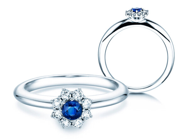 Anillo de compromiso Lovely en 14K oro blanco con zafiro 0,25ct y diamantes 0,25ct