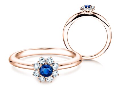 Anillo de compromiso Lovely en 14K oro rosa con zafiro 0,33ct y diamantes 0,40ct