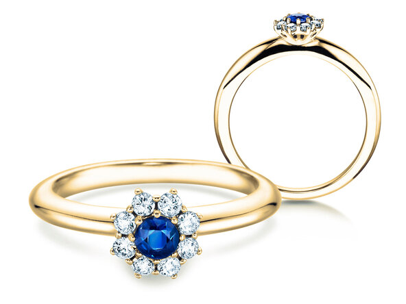Anillo de compromiso Lovely en 14K oro amarillo con zafiro 0,33ct y diamantes 0,40ct