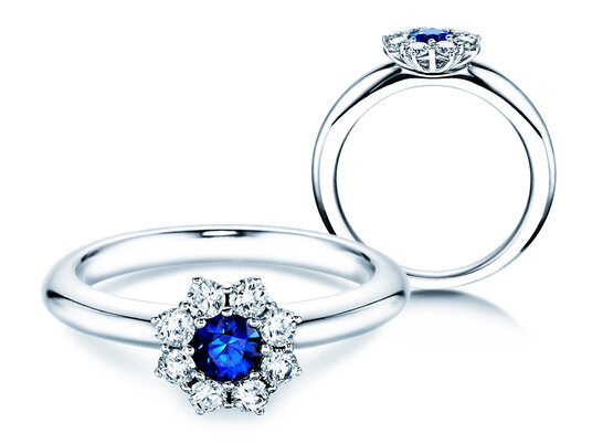 Anillo de compromiso Lovely en 14K oro blanco con zafiro 0,33ct y diamantes 0,40ct