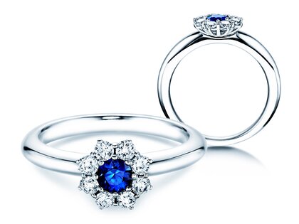 Anillo de compromiso Lovely en 14K oro blanco con zafiro 0,33ct y diamantes 0,40ct
