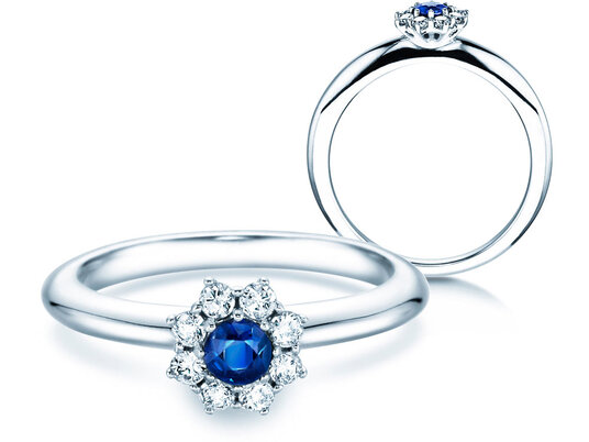Anillo de compromiso Lovely en 9K oro blanco con zafiro 0,10ct y diamantes 0,15ct