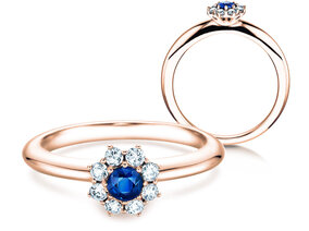 Anillo de compromiso Lovely en 18K oro rosa con zafiro 0,10ct y diamantes 0,15ct
